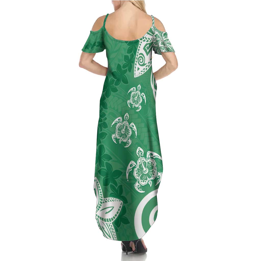 Polynesia Summer Maxi Dress Green Tribal Turtle Floral Pattern LT05 - Polynesian Pride