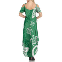 Polynesia Summer Maxi Dress Green Tribal Turtle Floral Pattern LT05 - Polynesian Pride
