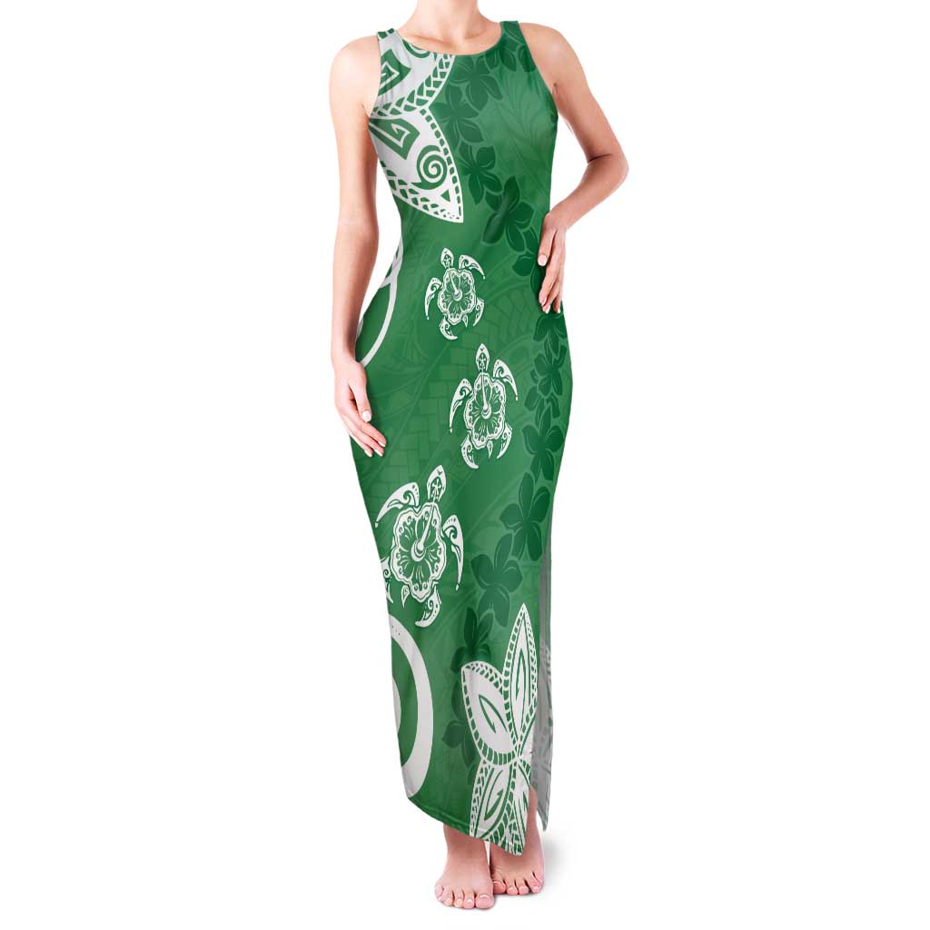 Polynesia Tank Maxi Dress Green Tribal Turtle Floral Pattern LT05 Women Green - Polynesian Pride