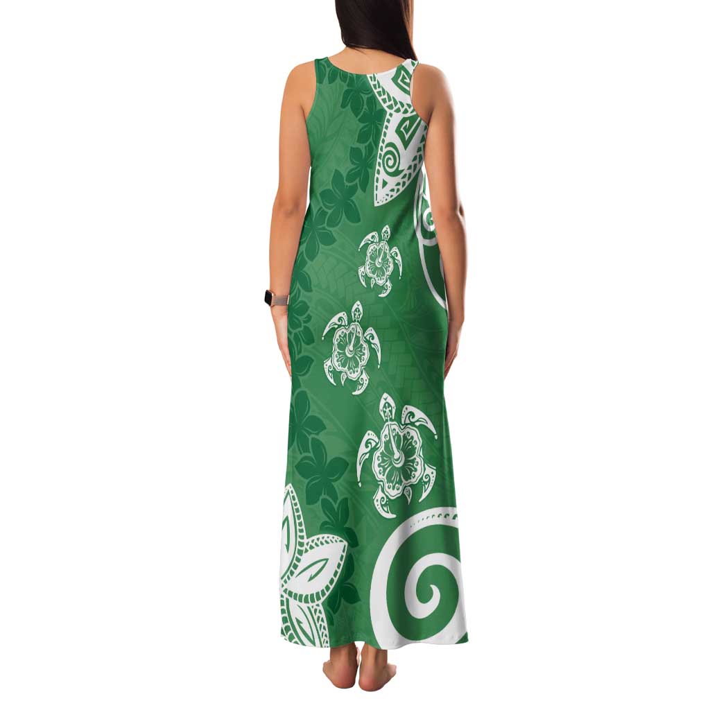 Polynesia Tank Maxi Dress Green Tribal Turtle Floral Pattern LT05 - Polynesian Pride