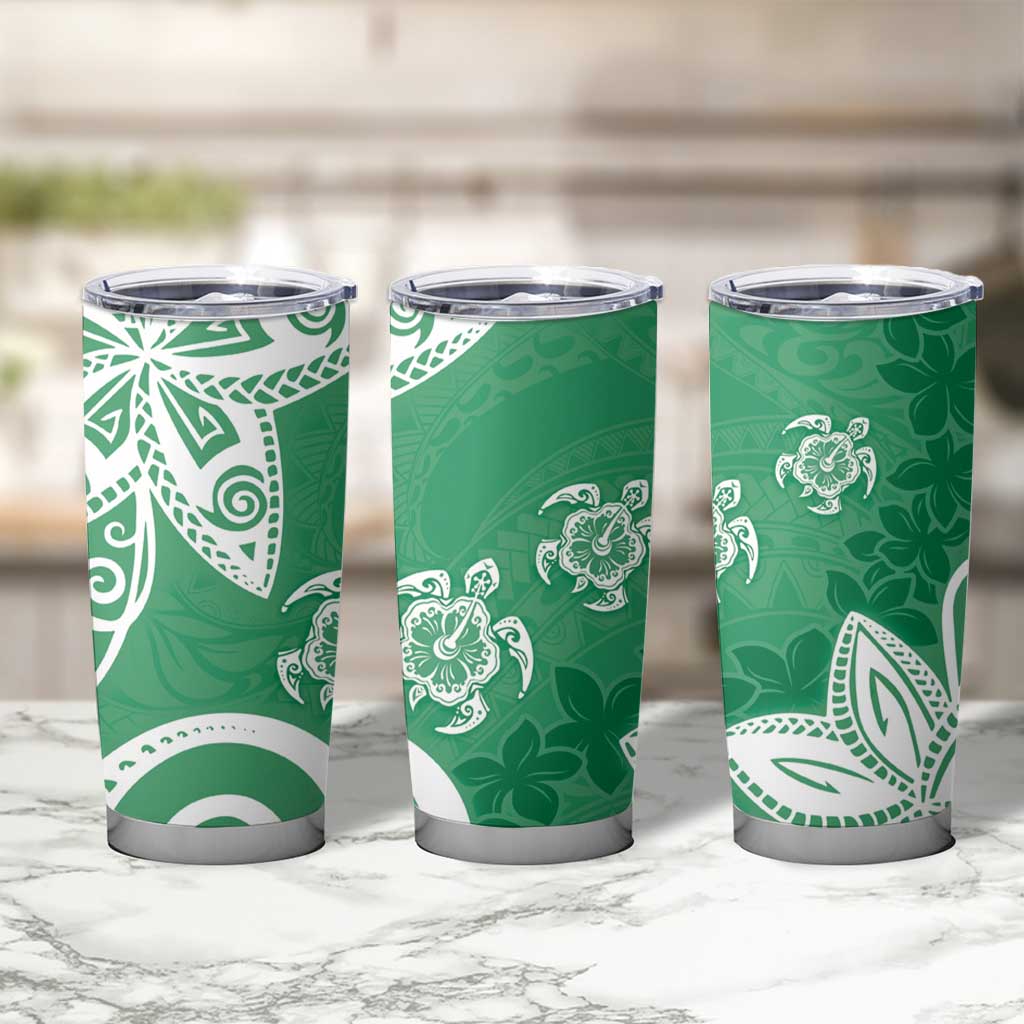 Polynesia Tumbler Cup Green Tribal Turtle Floral Pattern LT05 - Polynesian Pride