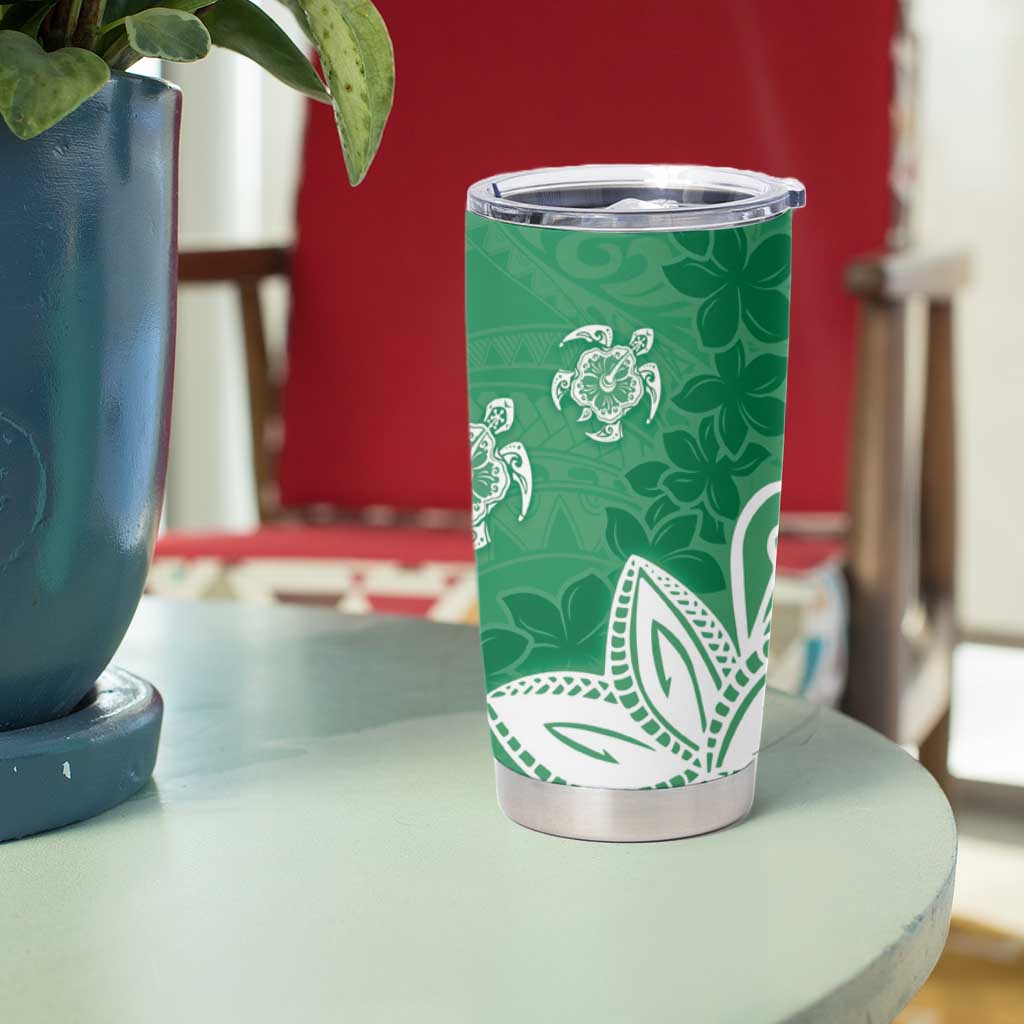 Polynesia Tumbler Cup Green Tribal Turtle Floral Pattern LT05 - Polynesian Pride