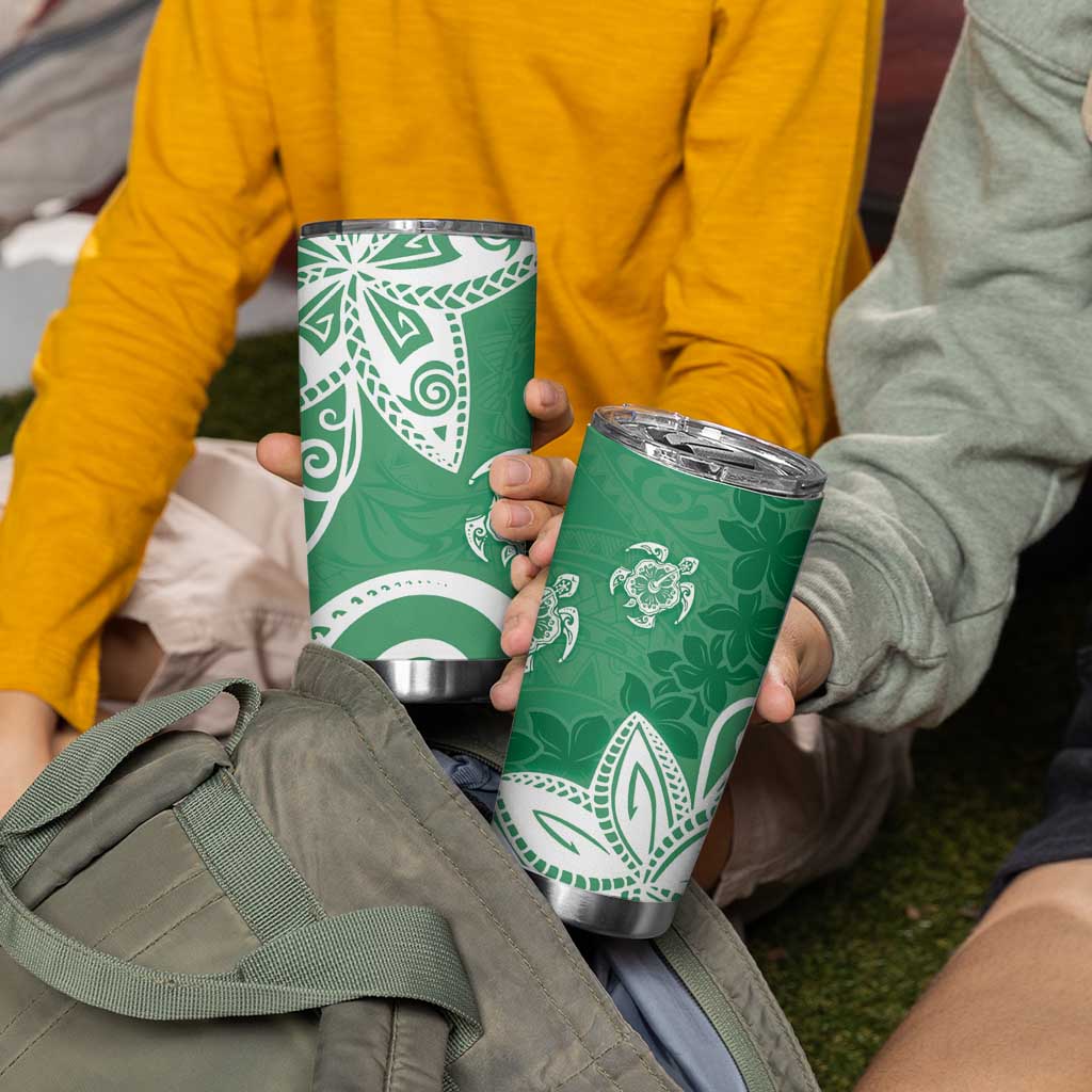 Polynesia Tumbler Cup Green Tribal Turtle Floral Pattern LT05 - Polynesian Pride
