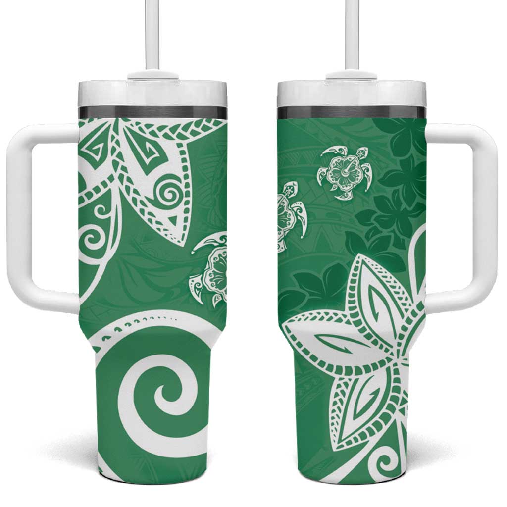 Polynesia Tumbler With Handle Green Tribal Turtle Floral Pattern LT05 One Size: 40 oz Green - Polynesian Pride