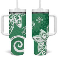 Polynesia Tumbler With Handle Green Tribal Turtle Floral Pattern LT05 One Size: 40 oz Green - Polynesian Pride