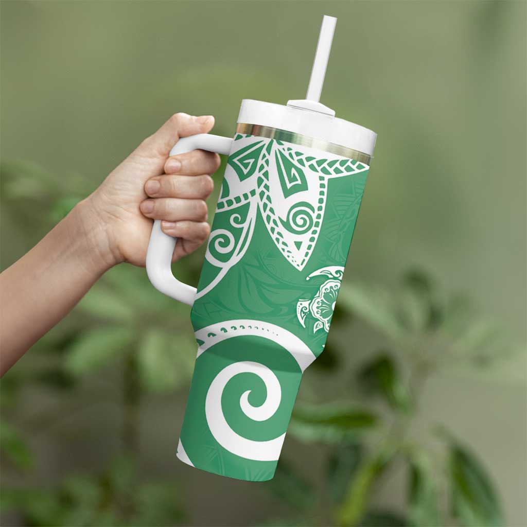 Polynesia Tumbler With Handle Green Tribal Turtle Floral Pattern LT05 - Polynesian Pride