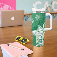 Polynesia Tumbler With Handle Green Tribal Turtle Floral Pattern LT05 - Polynesian Pride