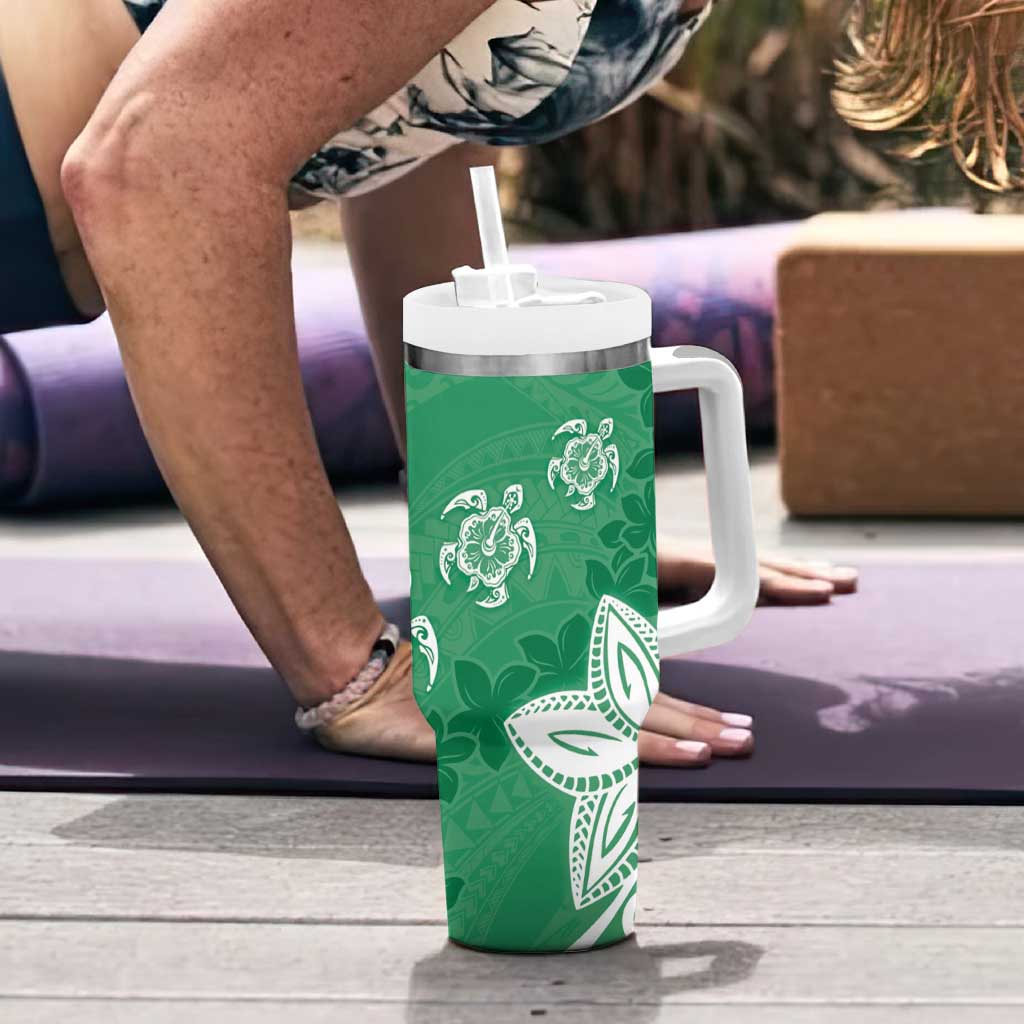 Polynesia Tumbler With Handle Green Tribal Turtle Floral Pattern LT05 - Polynesian Pride