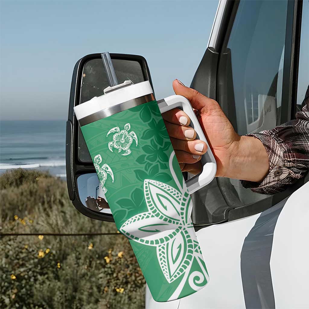 Polynesia Tumbler With Handle Green Tribal Turtle Floral Pattern LT05 - Polynesian Pride