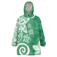 Polynesia Wearable Blanket Hoodie Green Tribal Turtle Floral Pattern LT05 One Size Green - Polynesian Pride