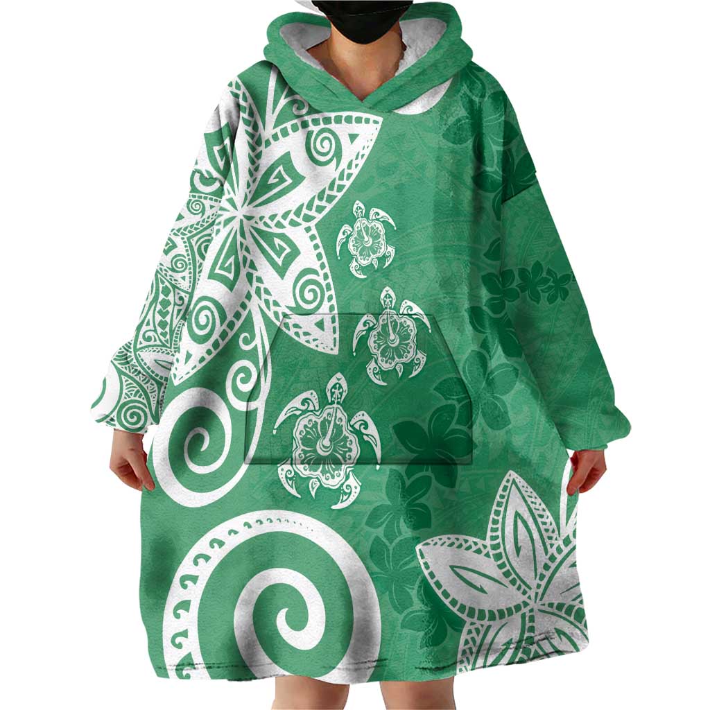 Polynesia Wearable Blanket Hoodie Green Tribal Turtle Floral Pattern LT05 - Polynesian Pride