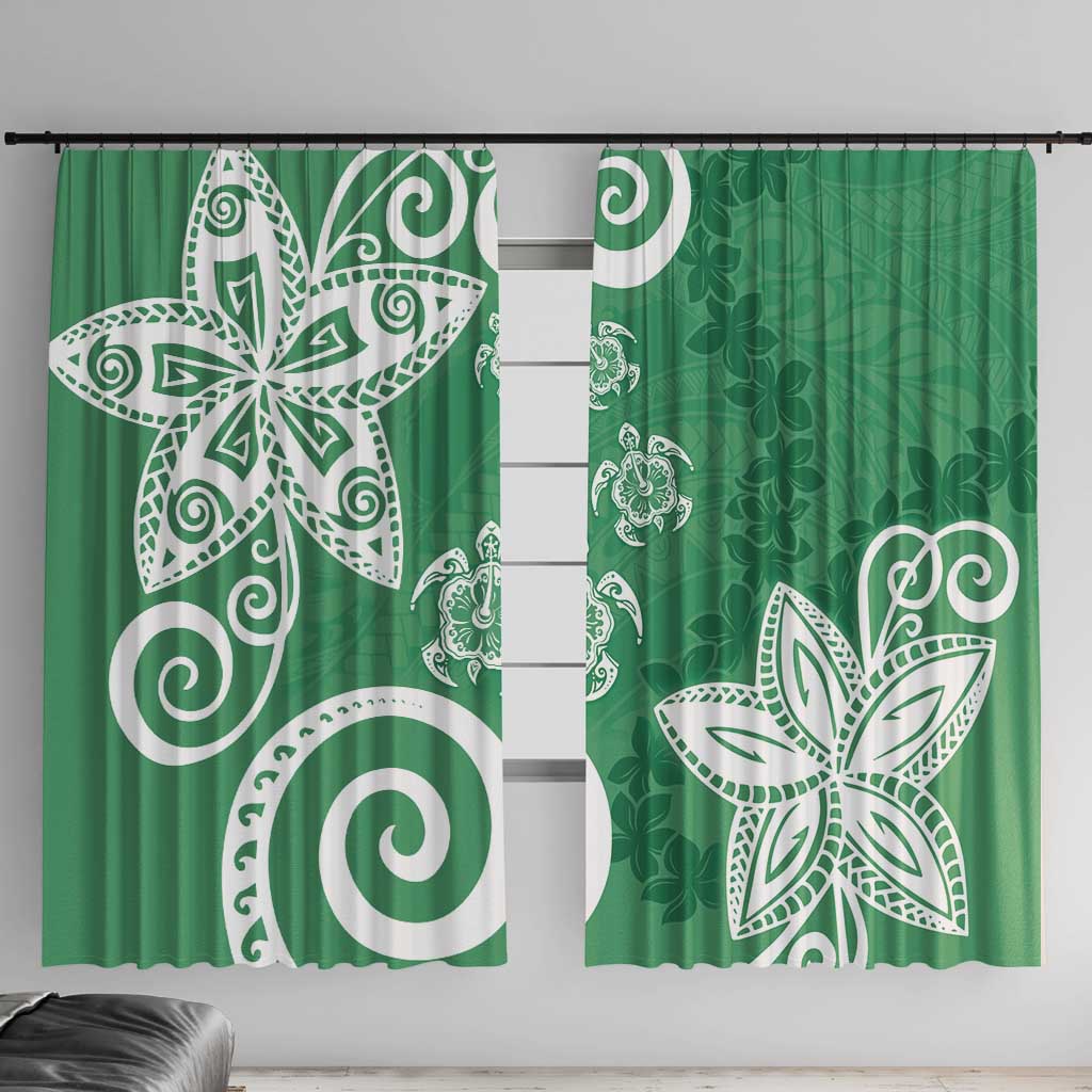 Polynesia Window Curtain Green Tribal Turtle Floral Pattern