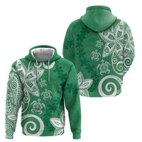 Polynesia Zip Hoodie Green Tribal Turtle Floral Pattern