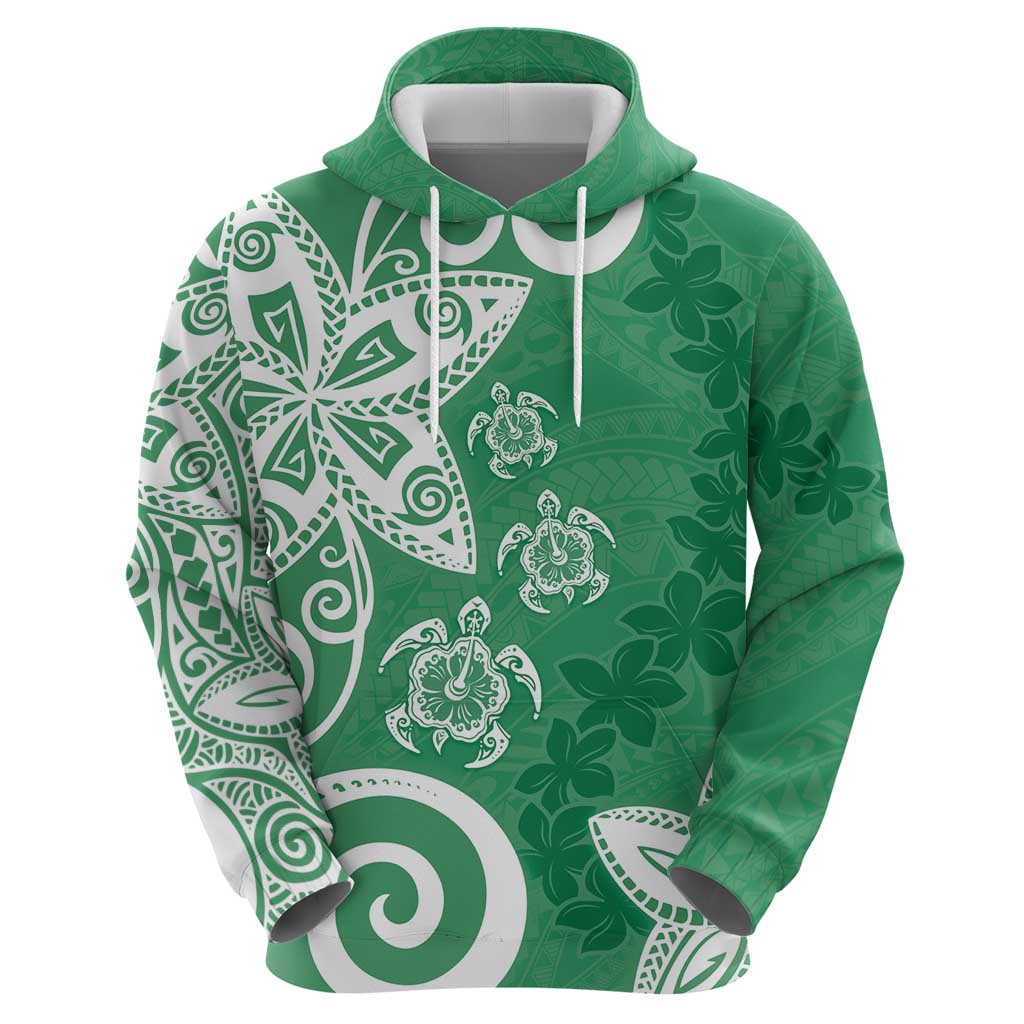 Polynesia Zip Hoodie Green Tribal Turtle Floral Pattern