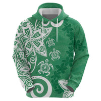 Polynesia Zip Hoodie Green Tribal Turtle Floral Pattern