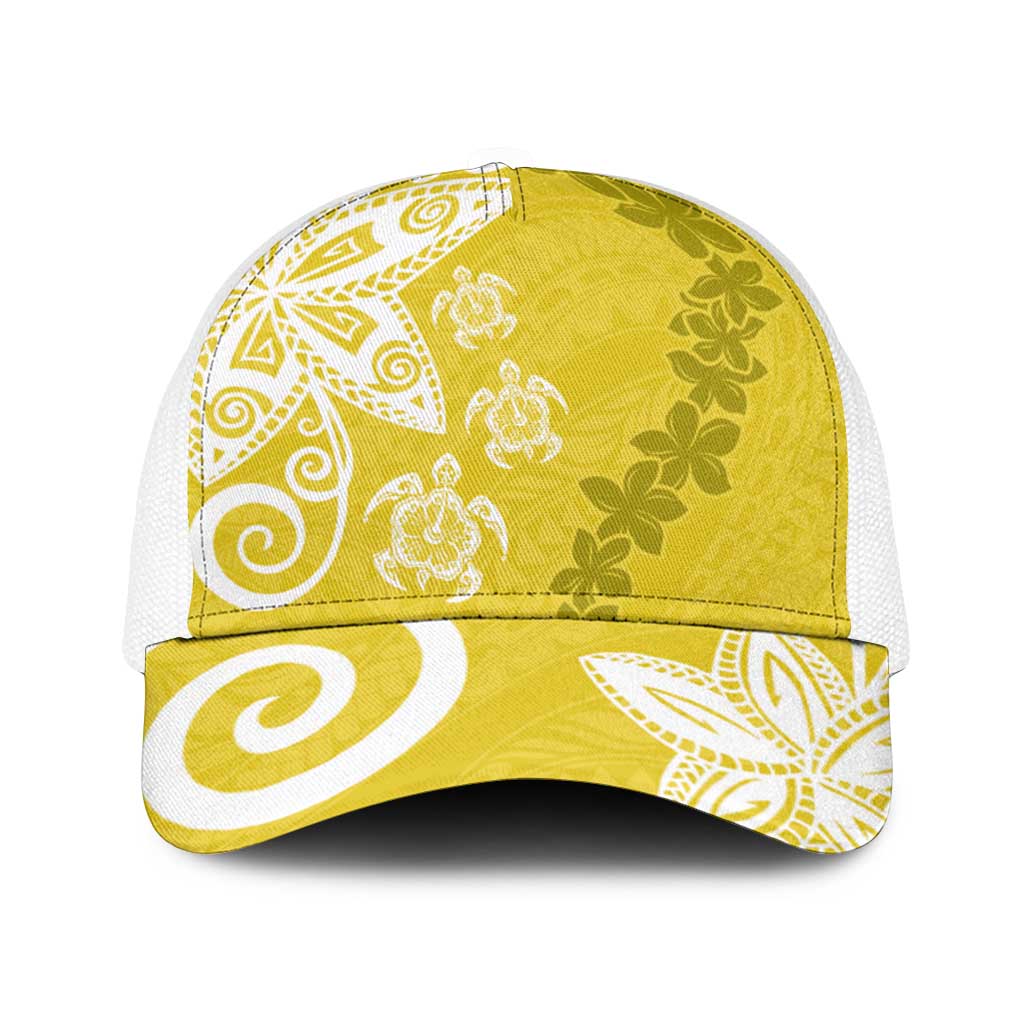 Polynesia Baseball Net Cap Yellow Tribal Turtle Floral Pattern - Polynesian Pride
