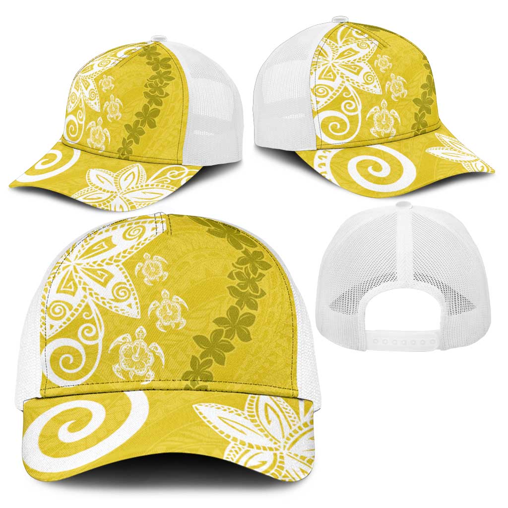 Polynesia Baseball Net Cap Yellow Tribal Turtle Floral Pattern - Polynesian Pride