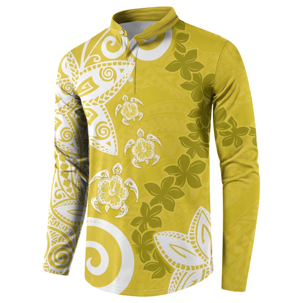 Polynesia Button Sweatshirt Yellow Tribal Turtle Floral Pattern LT05 - Polynesian Pride