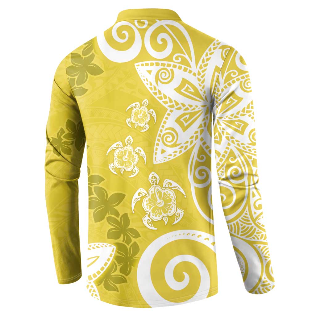 Polynesia Button Sweatshirt Yellow Tribal Turtle Floral Pattern LT05 - Polynesian Pride