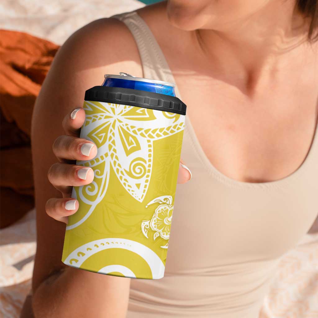 Polynesia 4 in 1 Can Cooler Tumbler Yellow Tribal Turtle Floral Pattern LT05 - Polynesian Pride