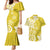 Polynesia Couples Matching Mermaid Dress and Hawaiian Shirt Yellow Tribal Turtle Floral Pattern