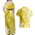 Polynesia Couples Matching Off Shoulder Maxi Dress and Hawaiian Shirt Yellow Tribal Turtle Floral Pattern