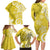 Polynesia Family Matching Long Sleeve Bodycon Dress and Hawaiian Shirt Yellow Tribal Turtle Floral Pattern