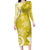 Polynesia Family Matching Long Sleeve Bodycon Dress and Hawaiian Shirt Yellow Tribal Turtle Floral Pattern