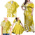 Polynesia Family Matching Off Shoulder Maxi Dress and Hawaiian Shirt Yellow Tribal Turtle Floral Pattern