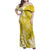 Polynesia Family Matching Off Shoulder Maxi Dress and Hawaiian Shirt Yellow Tribal Turtle Floral Pattern