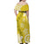 Polynesia Family Matching Off Shoulder Maxi Dress and Hawaiian Shirt Yellow Tribal Turtle Floral Pattern