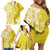 Polynesia Family Matching Off Shoulder Short Dress and Hawaiian Shirt Yellow Tribal Turtle Floral Pattern