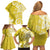 Polynesia Family Matching Off Shoulder Short Dress and Hawaiian Shirt Yellow Tribal Turtle Floral Pattern