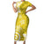 Polynesia Family Matching Short Sleeve Bodycon Dress and Hawaiian Shirt Yellow Tribal Turtle Floral Pattern