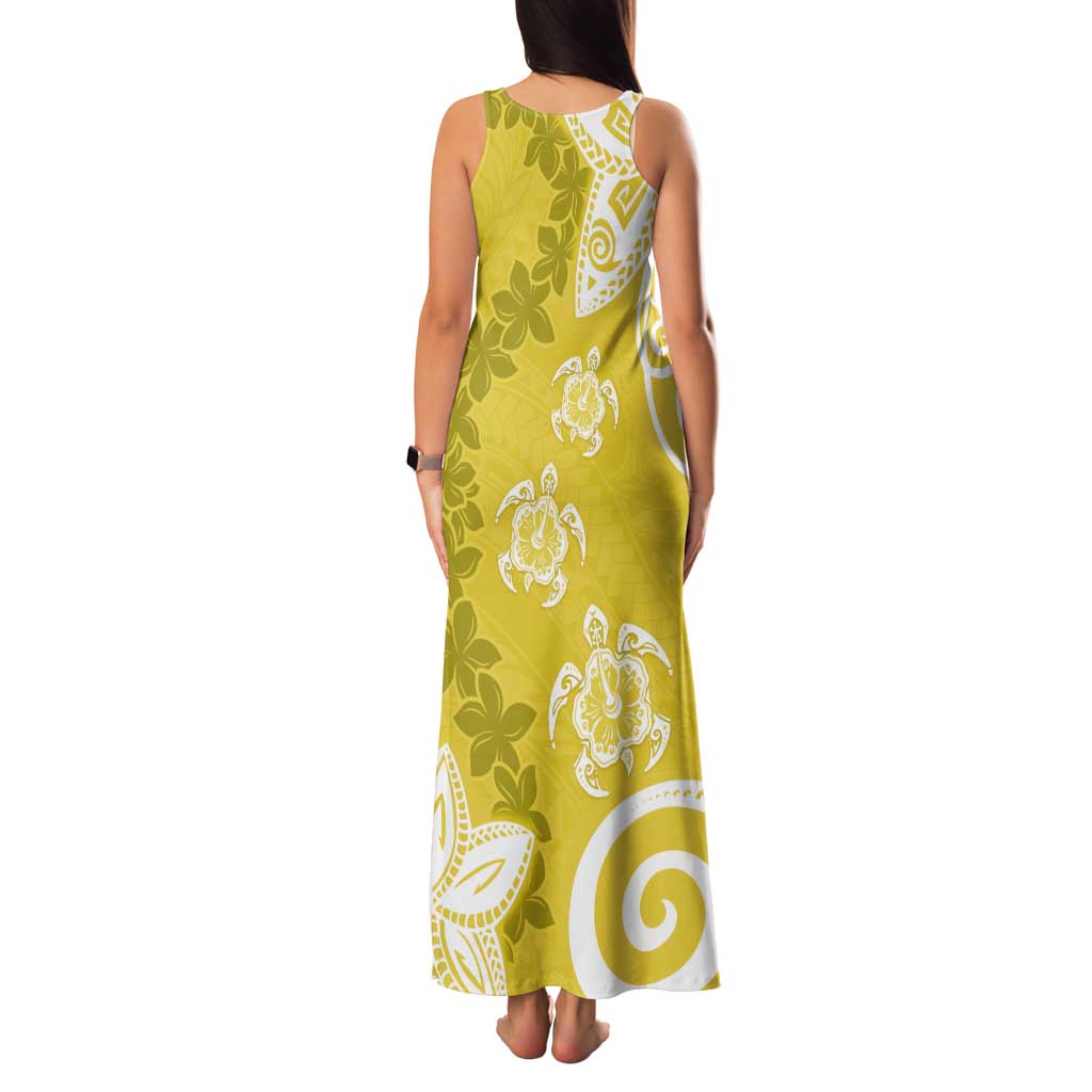 Polynesia Family Matching Tank Maxi Dress and Hawaiian Shirt Yellow Tribal Turtle Floral Pattern