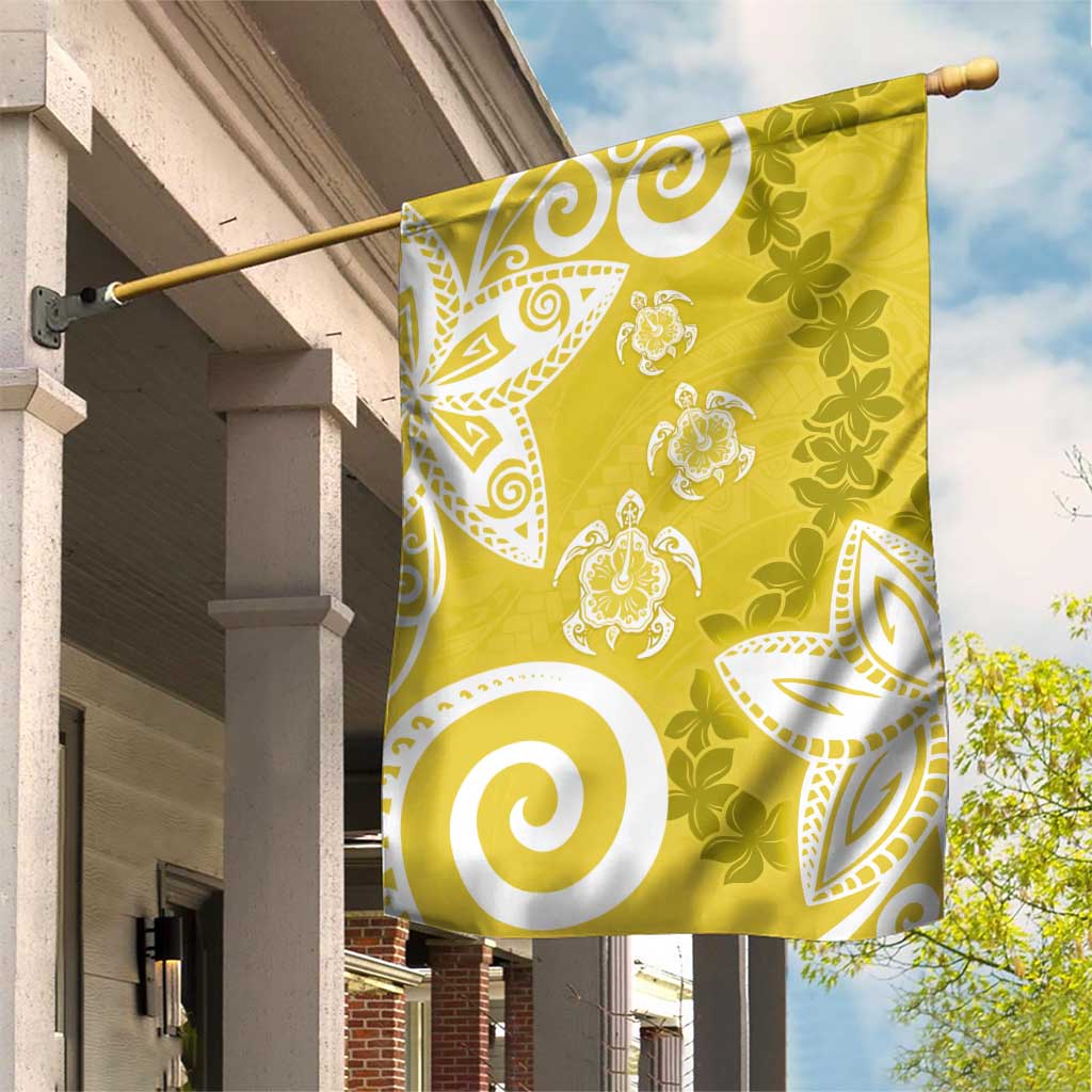 Polynesia Garden Flag Yellow Tribal Turtle Floral Pattern