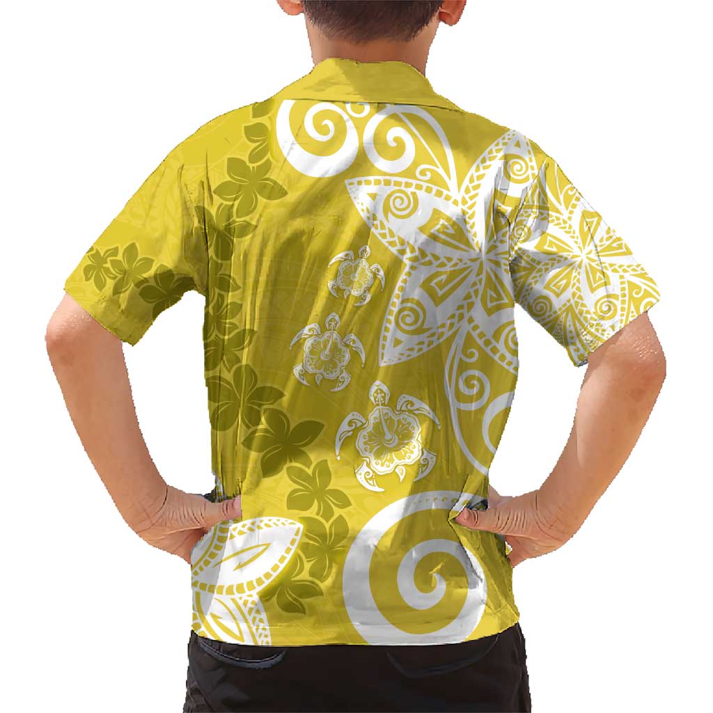 Polynesia Kid Hawaiian Shirt Yellow Tribal Turtle Floral Pattern