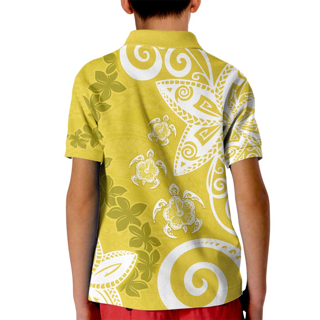 Polynesia Kid Polo Shirt Yellow Tribal Turtle Floral Pattern