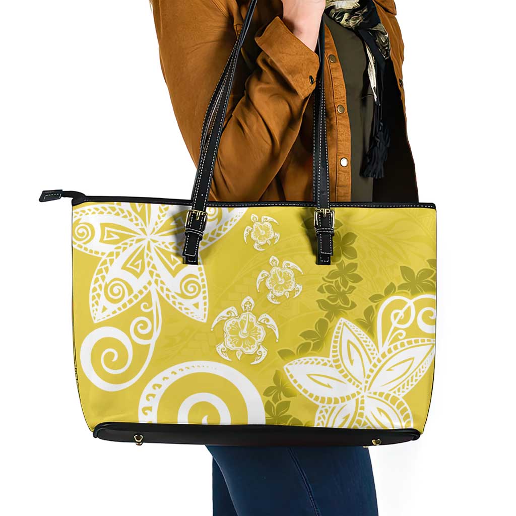 Polynesia Leather Tote Bag Yellow Tribal Turtle Floral Pattern LT05 - Polynesian Pride