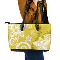 Polynesia Leather Tote Bag Yellow Tribal Turtle Floral Pattern LT05 - Polynesian Pride
