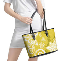 Polynesia Leather Tote Bag Yellow Tribal Turtle Floral Pattern LT05 - Polynesian Pride