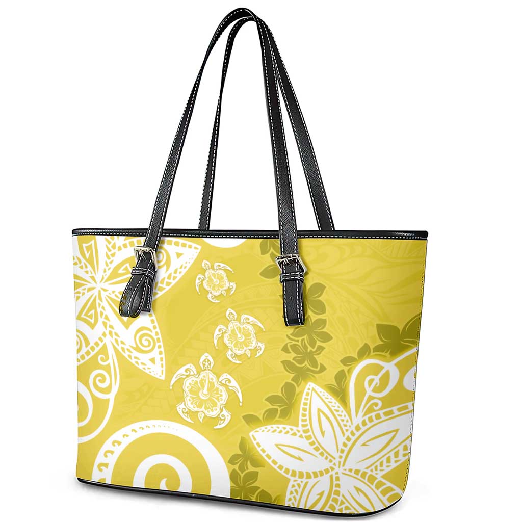 Polynesia Leather Tote Bag Yellow Tribal Turtle Floral Pattern LT05 - Polynesian Pride