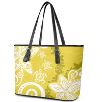 Polynesia Leather Tote Bag Yellow Tribal Turtle Floral Pattern LT05 - Polynesian Pride