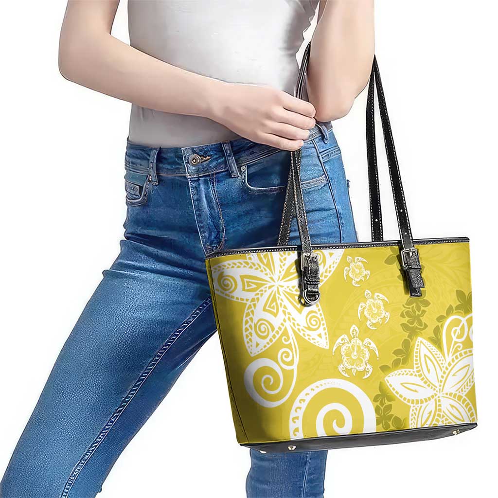 Polynesia Leather Tote Bag Yellow Tribal Turtle Floral Pattern LT05 - Polynesian Pride