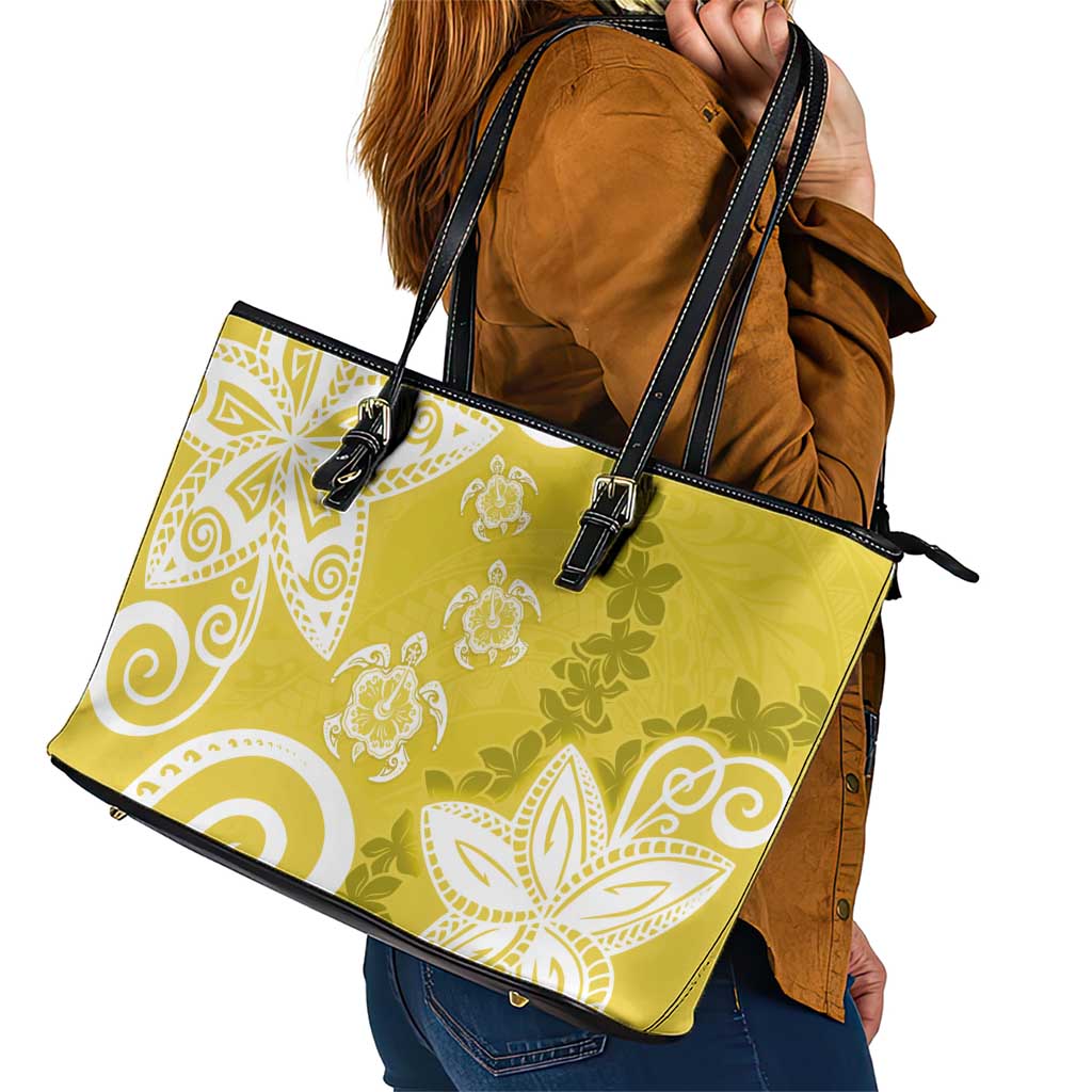 Polynesia Leather Tote Bag Yellow Tribal Turtle Floral Pattern LT05 - Polynesian Pride