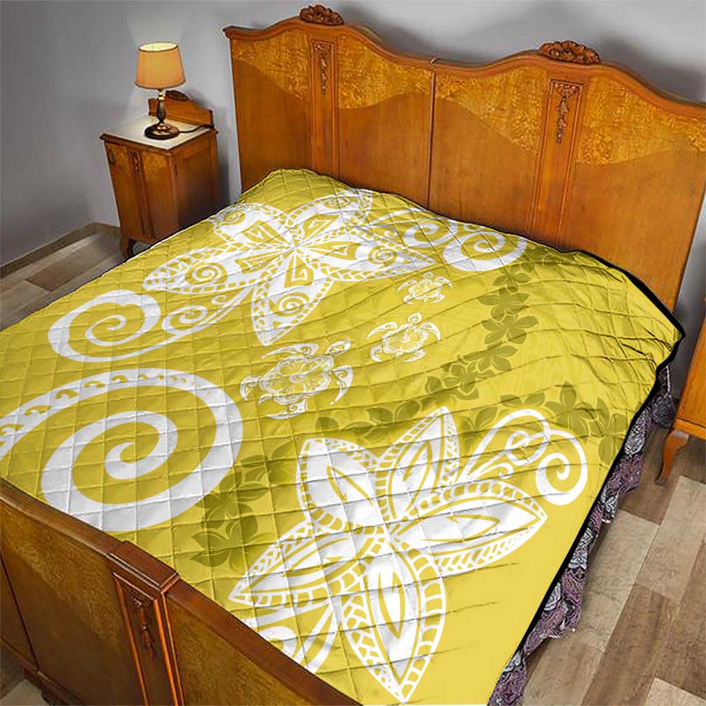 Polynesia Quilt Yellow Tribal Turtle Floral Pattern