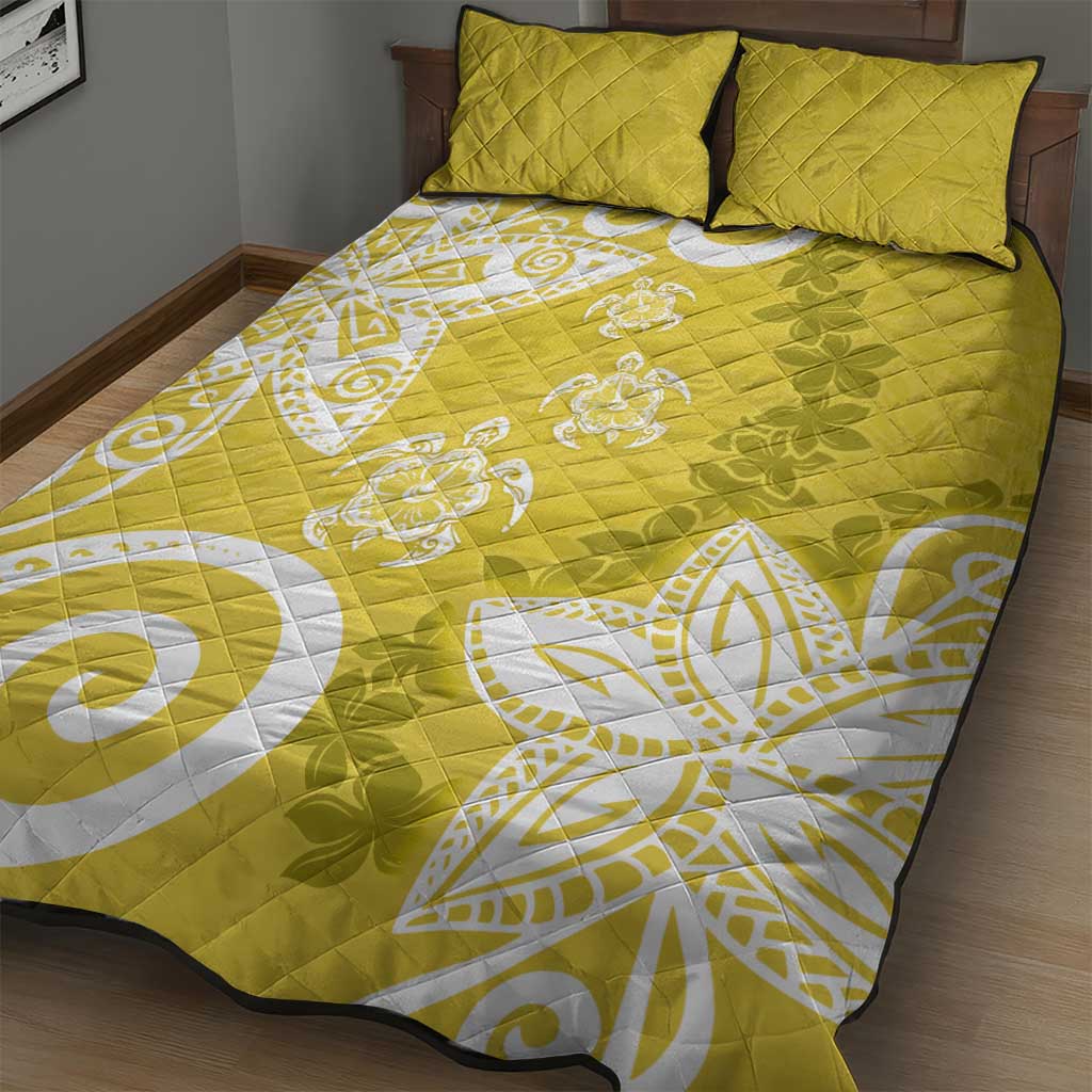 Polynesia Quilt Bed Set Yellow Tribal Turtle Floral Pattern LT05 - Polynesian Pride