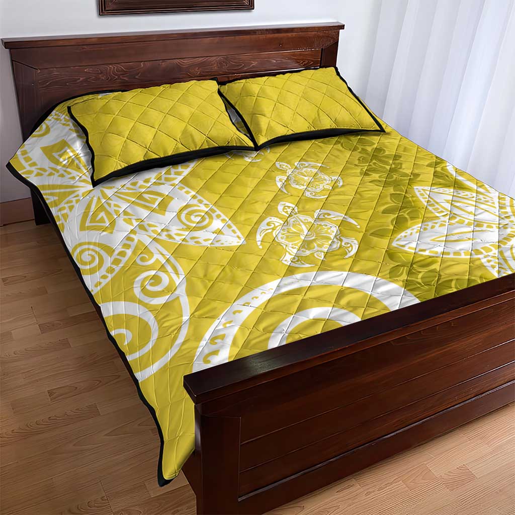 Polynesia Quilt Bed Set Yellow Tribal Turtle Floral Pattern LT05 - Polynesian Pride