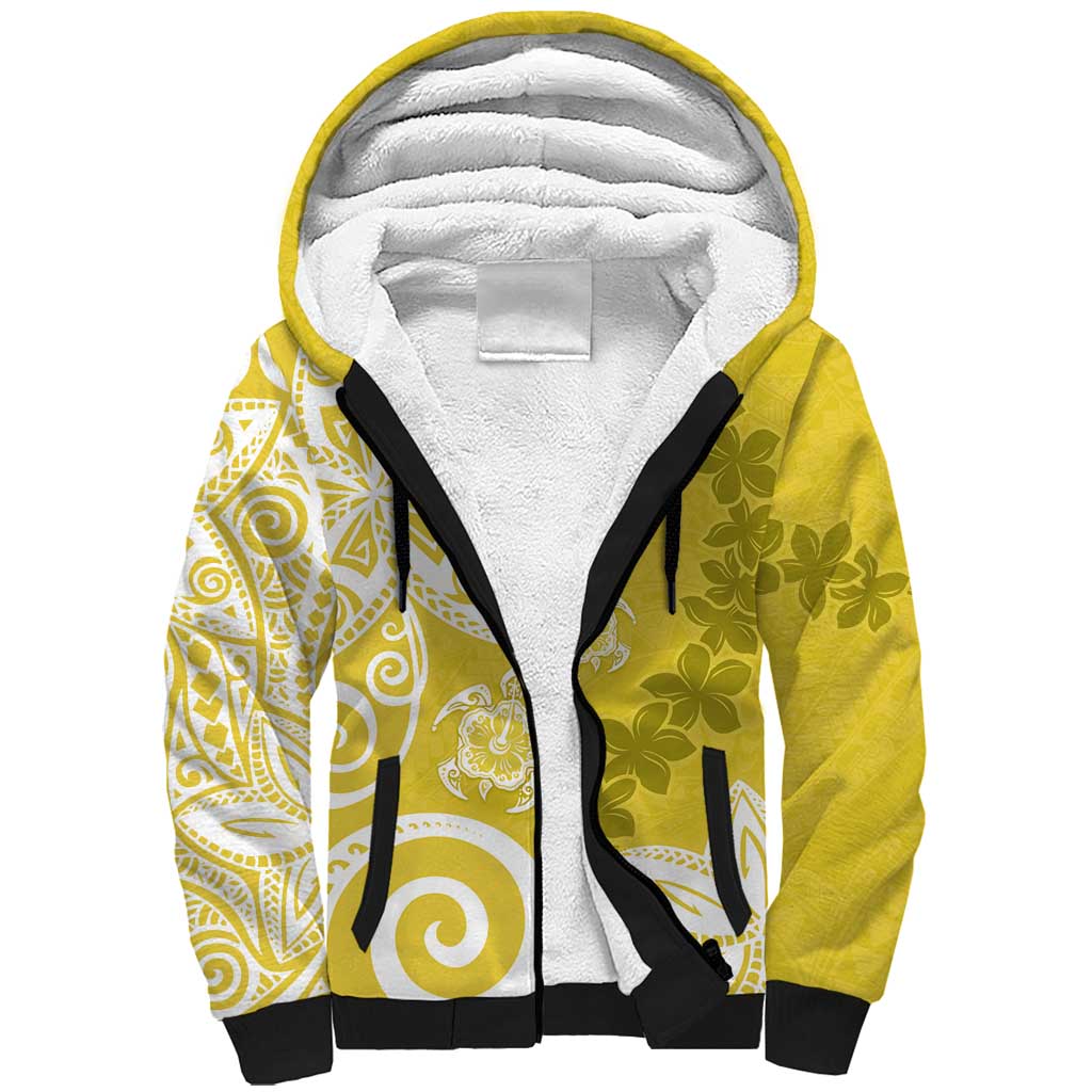 Polynesia Sherpa Hoodie Yellow Tribal Turtle Floral Pattern LT05 Unisex Yellow - Polynesian Pride