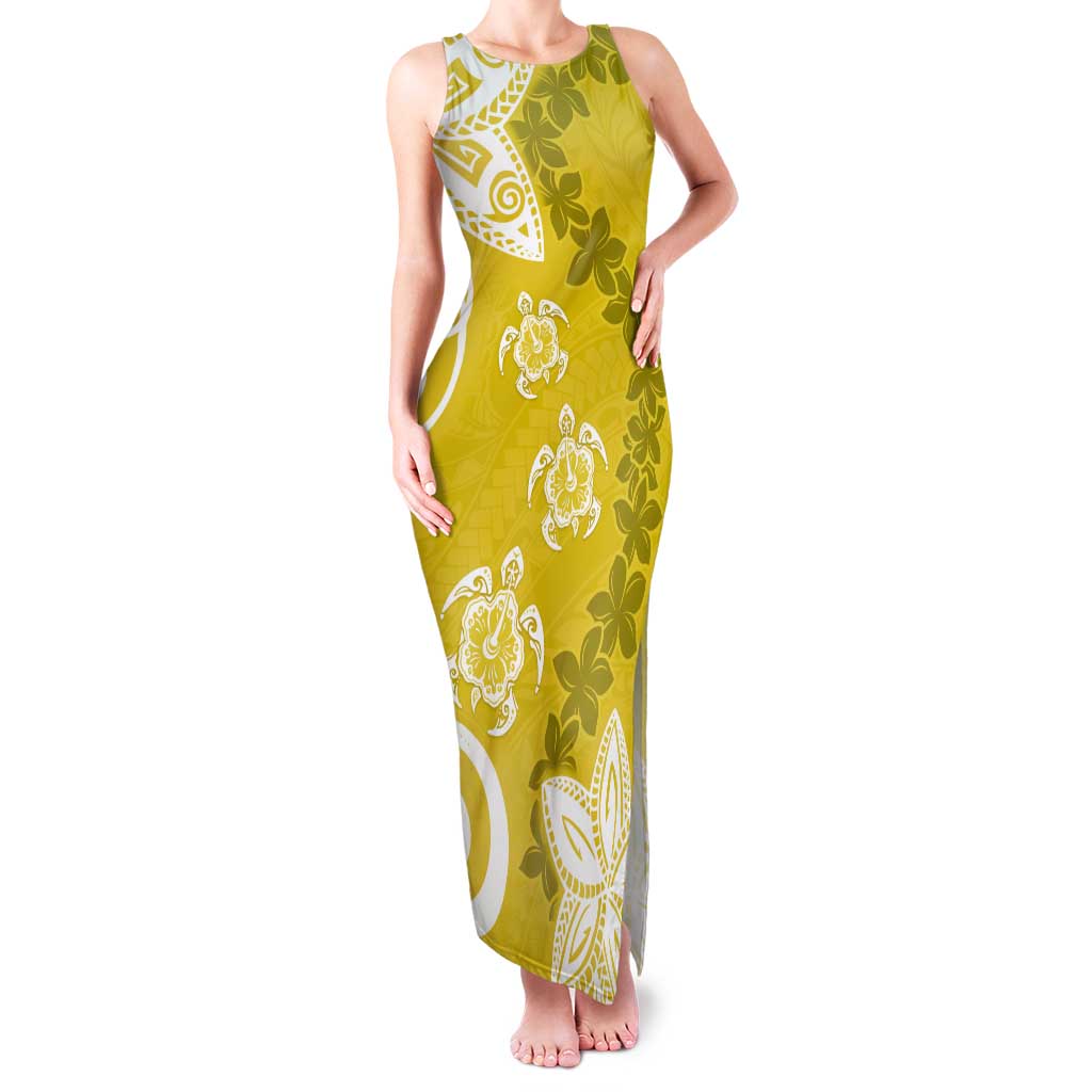 Polynesia Tank Maxi Dress Yellow Tribal Turtle Floral Pattern LT05 Women Yellow - Polynesian Pride